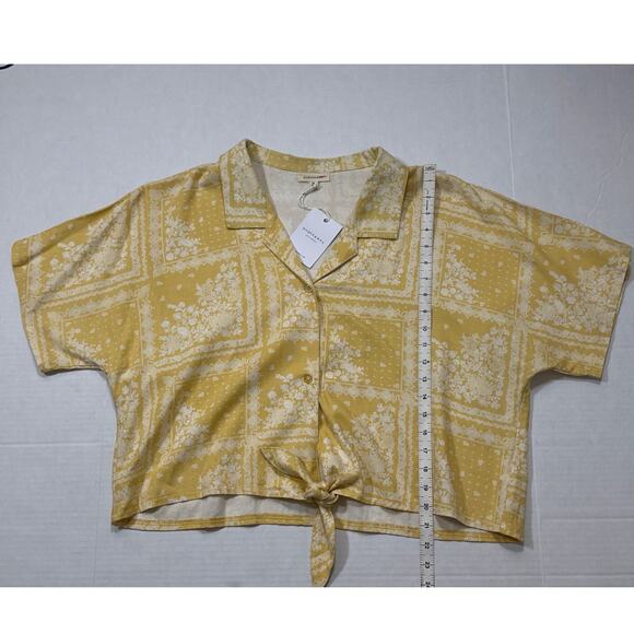 NEW AndTheWhy Yellow Linen Button Down Blouse Womens 2X Resortwear Patchwork - Picture 7 of 8